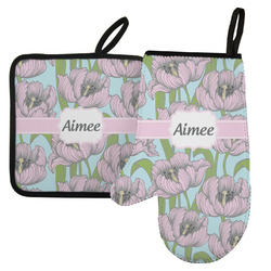Wild Tulips Left Oven Mitt & Pot Holder Set w/ Name or Text