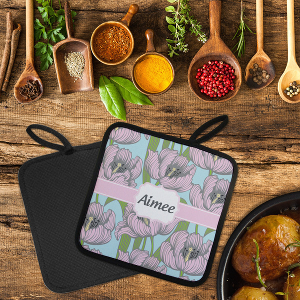 Wild Tulips Neoprene Pot Holder - Set of 2  LIFESTYLE (Flatlay)
