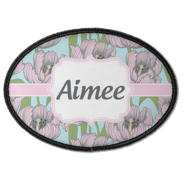 Custom Wild Tulips Iron On Oval Patch w/ Name or Text