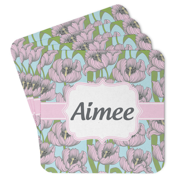 Custom Wild Tulips Paper Coasters w/ Name or Text