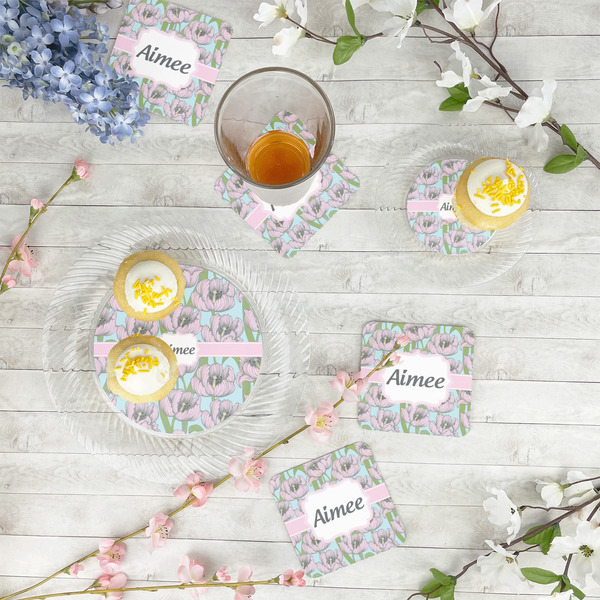 Wild Tulips Paper Coasters - In Context