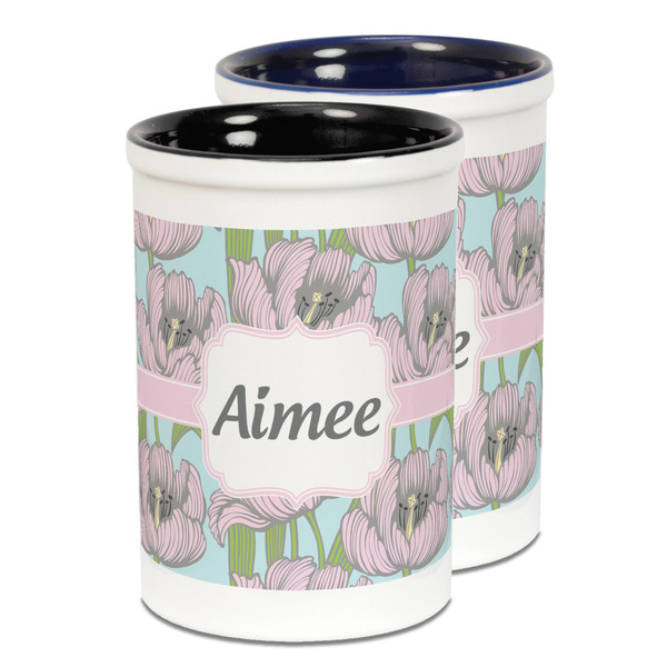 Custom Wild Tulips Ceramic Pencil Holder - Large