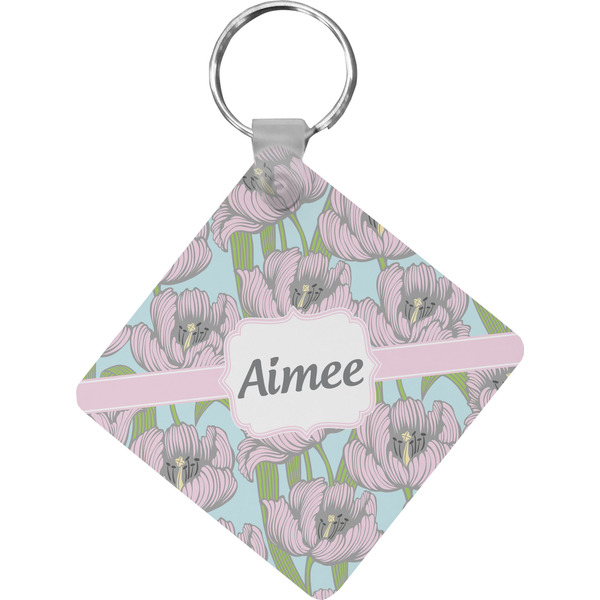 Custom Wild Tulips Diamond Plastic Keychain w/ Name or Text