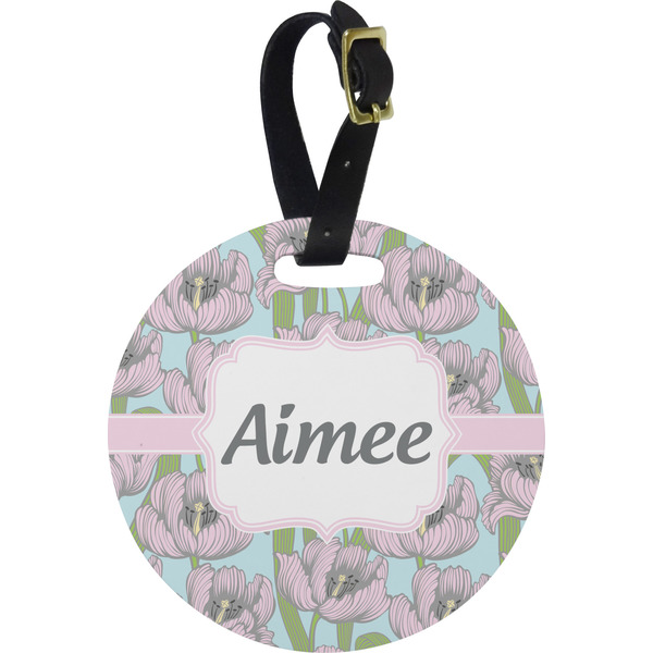 Custom Wild Tulips Plastic Luggage Tag - Round (Personalized)