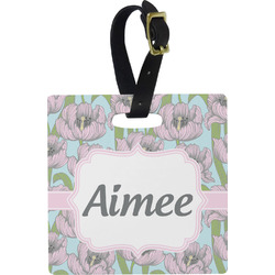 Wild Tulips Plastic Luggage Tag - Square w/ Name or Text