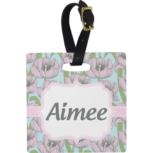 Custom Wild Tulips Plastic Luggage Tag - Square w/ Name or Text