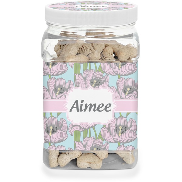 Custom Wild Tulips Dog Treat Jar (Personalized)