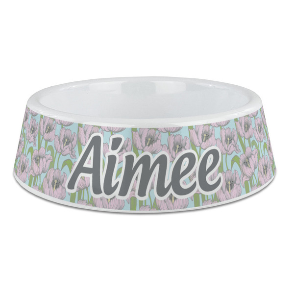 Custom Wild Tulips Plastic Dog Bowl - Large (Personalized)