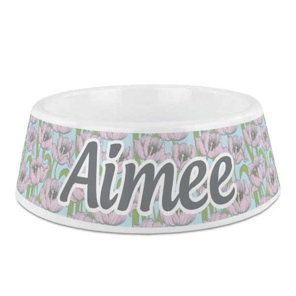 Custom Wild Tulips Plastic Dog Bowl - Medium (Personalized)