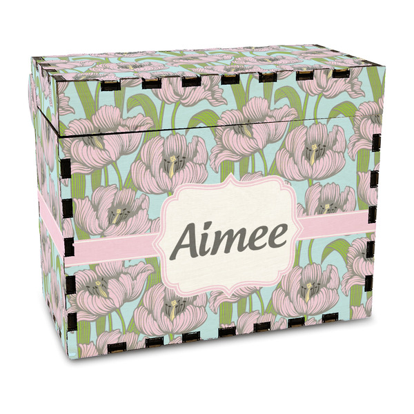 Custom Wild Tulips Wood Recipe Box - Full Color Print (Personalized)