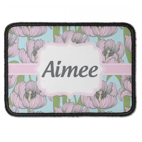Custom Wild Tulips Iron On Rectangle Patch w/ Name or Text