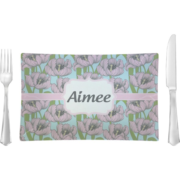 Custom Wild Tulips Rectangular Glass Lunch / Dinner Plate - Single or Set (Personalized)