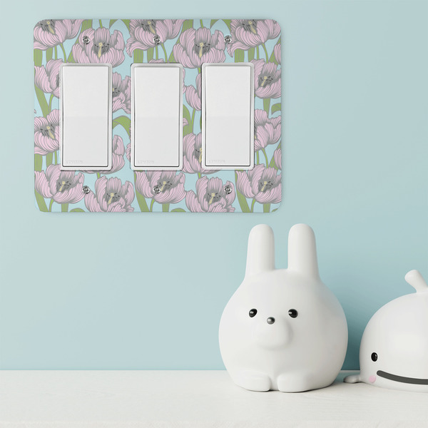 Wild Tulips Rocker Light Switch Covers - Triple - IN CONTEXT