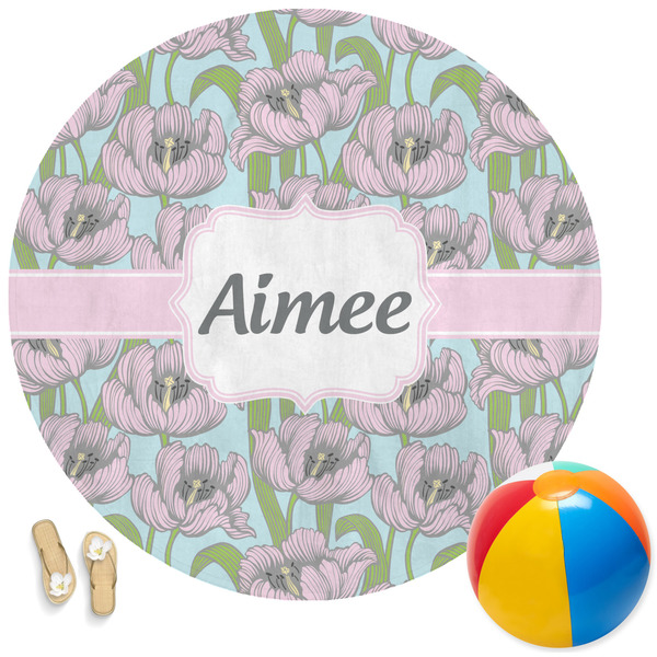 Custom Wild Tulips Round Beach Towel (Personalized)