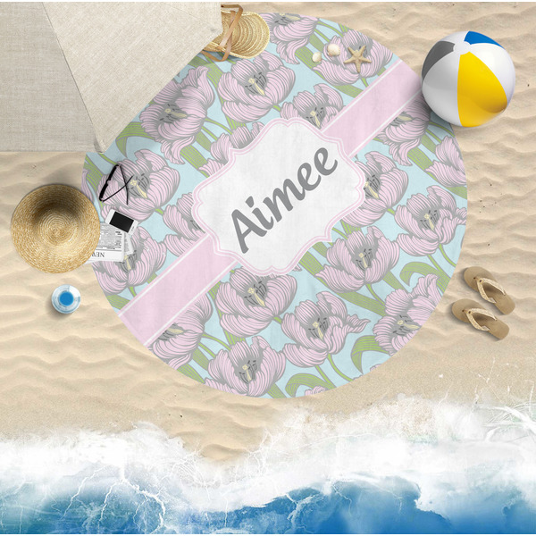 Wild Tulips Round Beach Towel Lifestyle