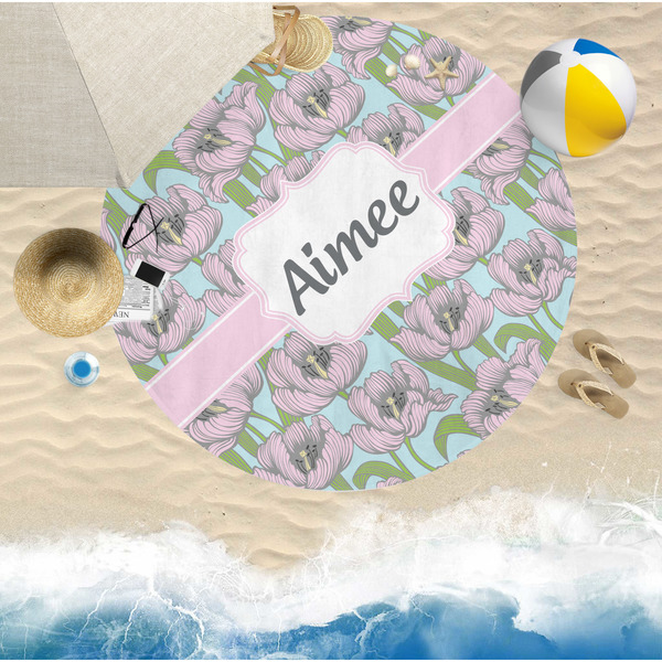Wild Tulips Round Beach Towel Lifestyle