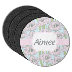 Wild Tulips Round Rubber Backed Coasters - Set of 4 (Personalized)