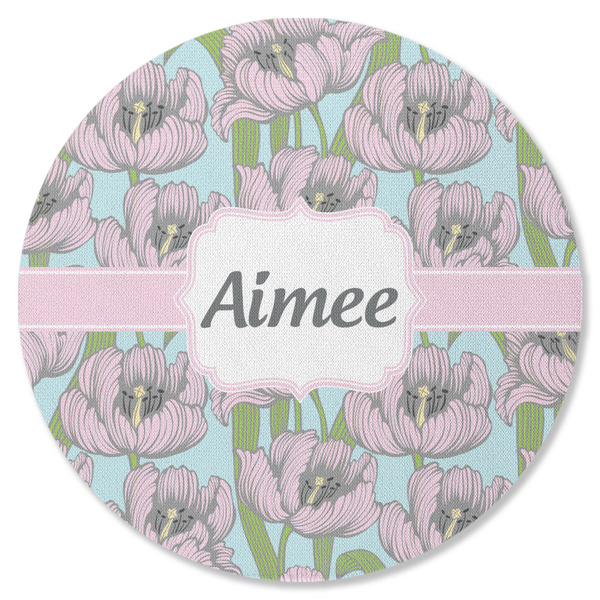 Wild Tulips Round Coaster Rubber Back - Single