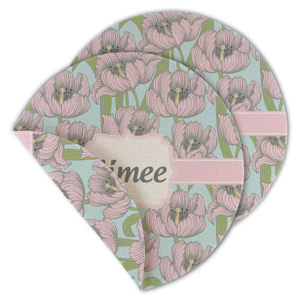 Custom Wild Tulips Round Linen Placemat - Double Sided (Personalized)