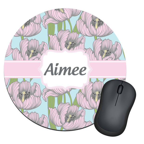 Custom Wild Tulips Round Mouse Pad (Personalized)
