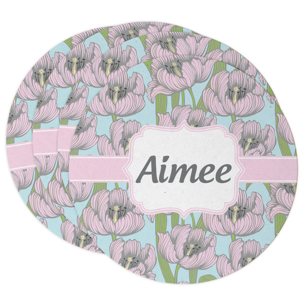 Custom Wild Tulips Round Paper Coasters w/ Name or Text
