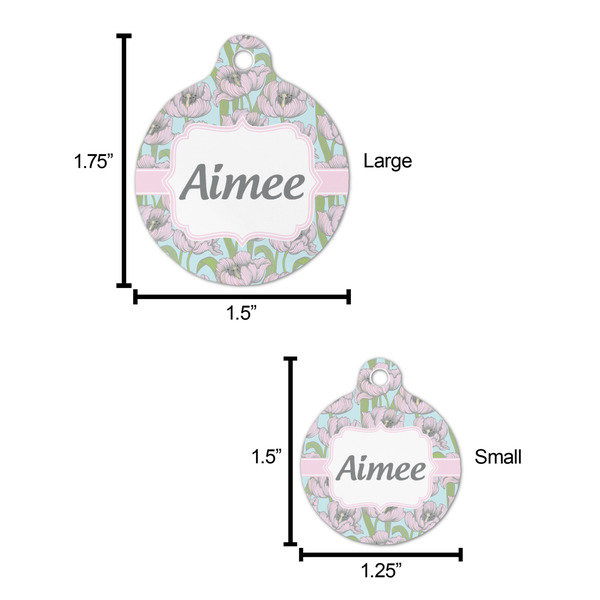 Wild Tulips Round Pet ID Tag - Large - Comparison Scale