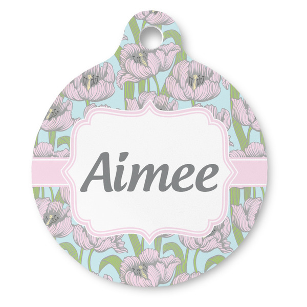 Custom Wild Tulips Round Pet ID Tag - Large (Personalized)
