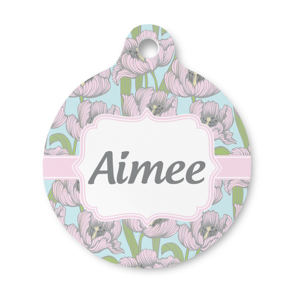 Custom Wild Tulips Round Pet ID Tag - Small (Personalized)