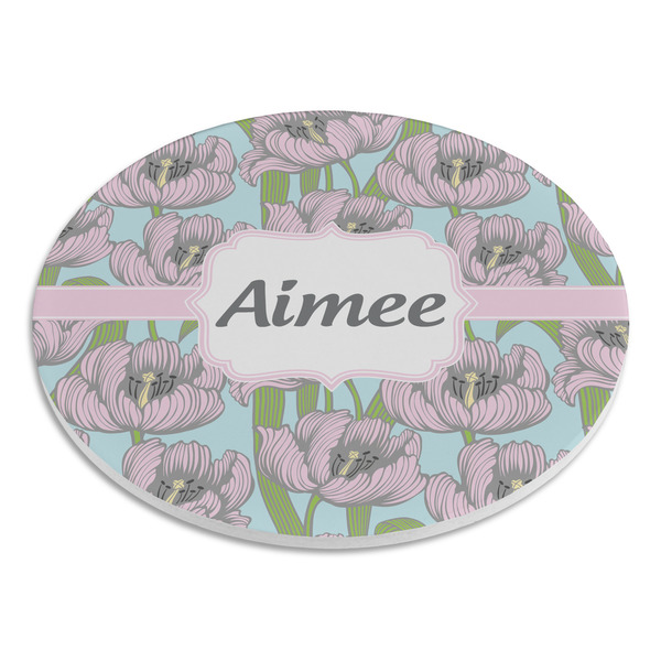Wild Tulips Round Stone Trivet - Angle View
