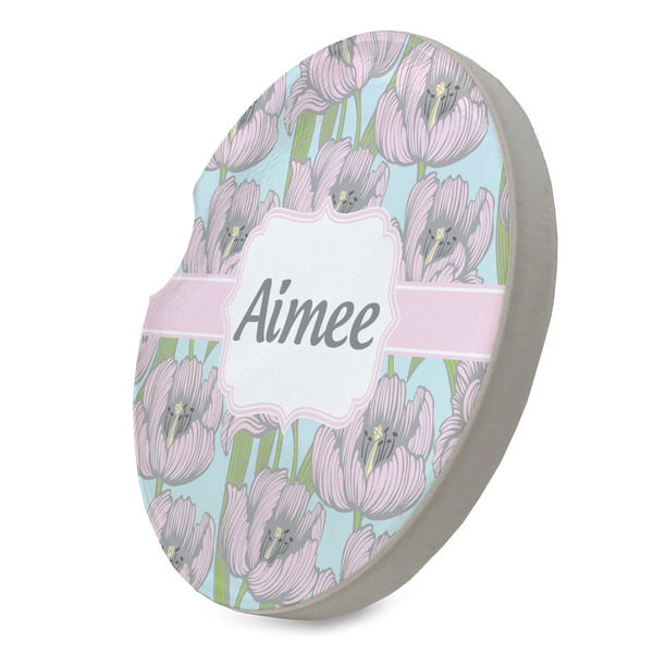 Wild Tulips Sandstone Car Coaster - STANDING ANGLE