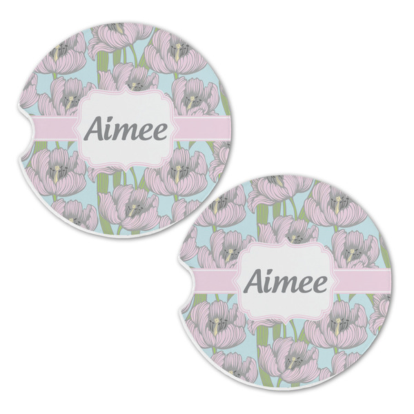 Wild Tulips Sandstone Car Coasters - Set of 2