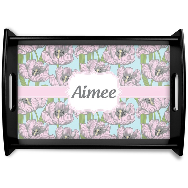 Custom Wild Tulips Black Wooden Tray - Small (Personalized)