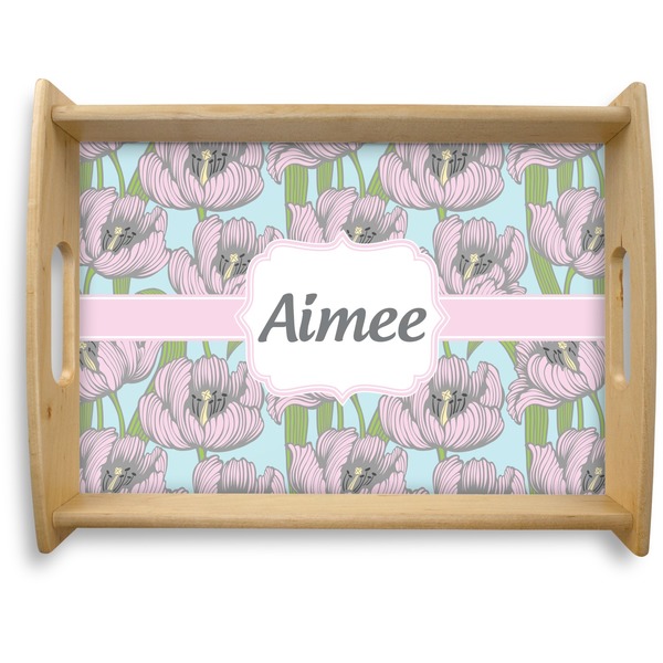 Custom Wild Tulips Natural Wooden Tray - Large (Personalized)