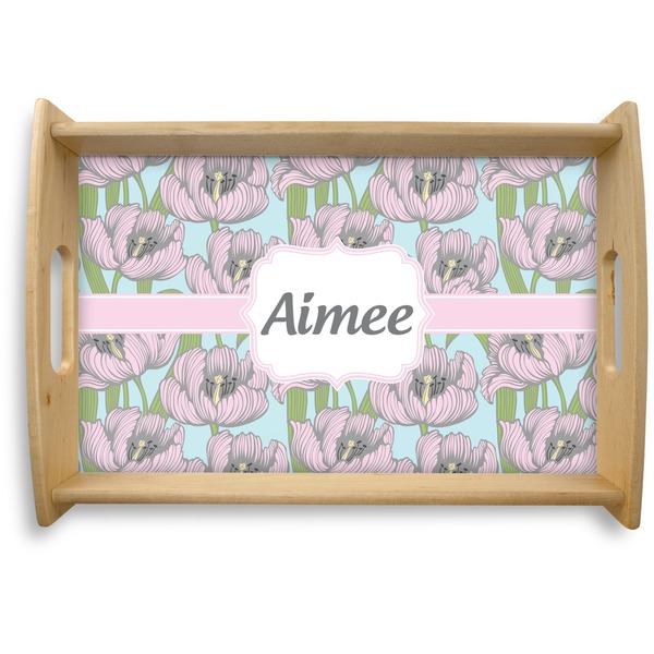 Custom Wild Tulips Natural Wooden Tray - Small (Personalized)