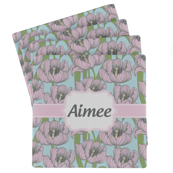Custom Wild Tulips Absorbent Stone Coasters - Set of 4 (Personalized)