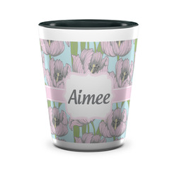 Wild Tulips Ceramic Shot Glass - 1.5 oz - Two Tone - Set of 4 (Personalized)