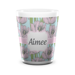 Wild Tulips Ceramic Shot Glass - 1.5 oz - White - Set of 4 (Personalized)