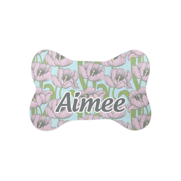 Custom Wild Tulips Bone Shaped Dog Food Mat (Small) (Personalized)
