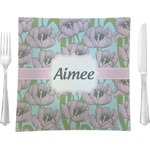 Wild Tulips 9.5" Glass Square Lunch / Dinner Plate- Single or Set of 4 (Personalized)