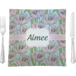 Wild Tulips 9.5" Glass Square Lunch / Dinner Plate- Single or Set of 4 (Personalized)