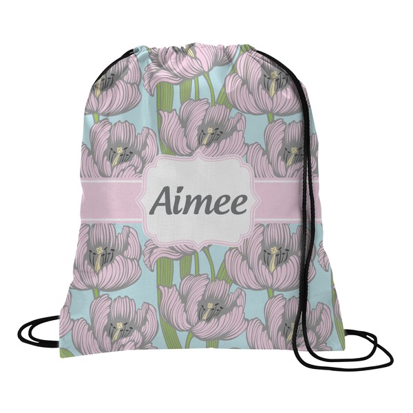 Custom Wild Tulips Drawstring Backpack - Large (Personalized)