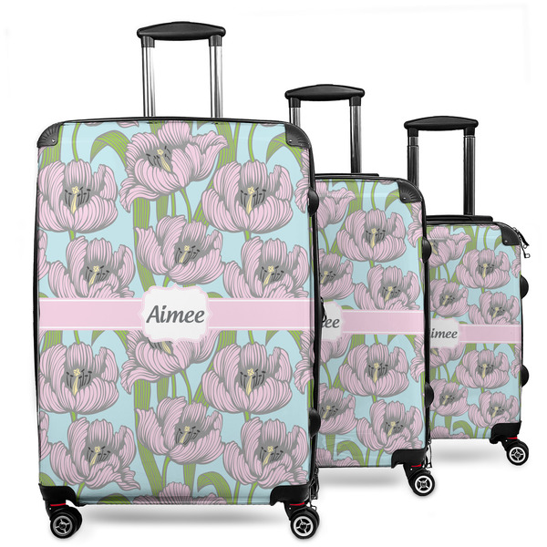 Custom Wild Tulips 3 Piece Luggage Set - 20" Carry On, 24" Medium Checked, 28" Large Checked (Personalized)