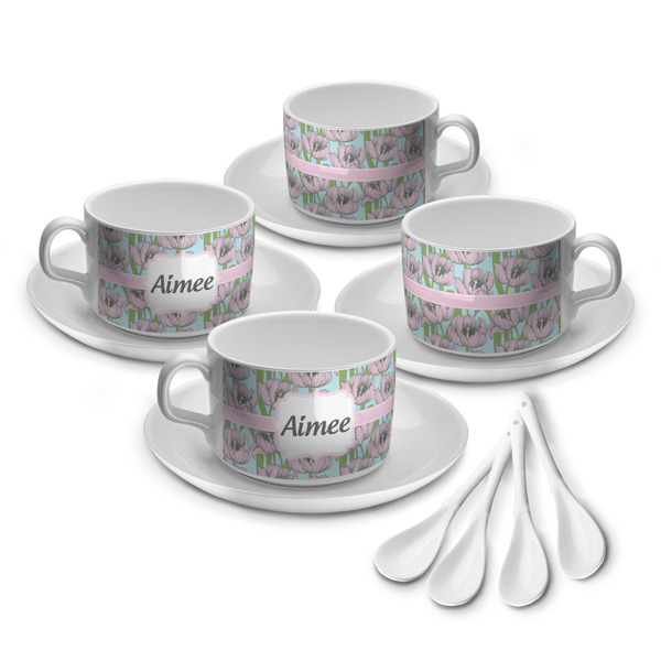 Custom Wild Tulips Tea Cup - Set of 4 (Personalized)