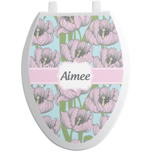 Custom Wild Tulips Toilet Seat Decal - Elongated (Personalized)