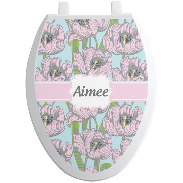 Custom Wild Tulips Toilet Seat Decal - Elongated (Personalized)