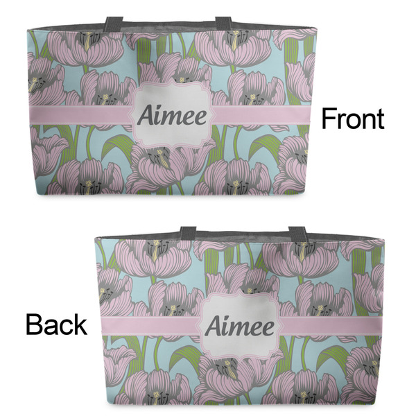 Wild Tulips Tote w/Black Handles - Front & Back Views