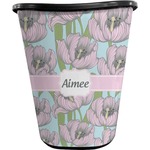 Wild Tulips Waste Basket - Double Sided (Black) (Personalized)