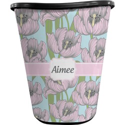 Wild Tulips Waste Basket - Single Sided (Black) (Personalized)