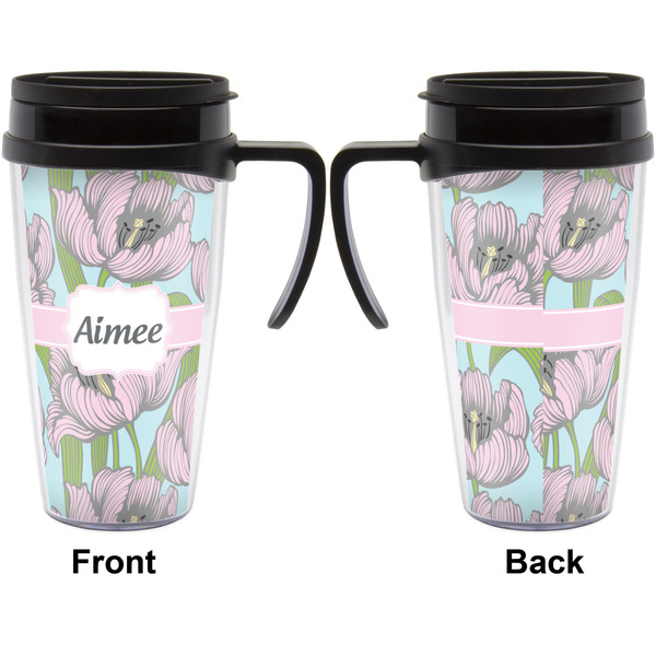 Wild Tulips Travel Mug with Black Handle - Approval