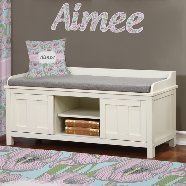 Wild Tulips Wall Name Decal Above Storage bench